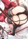  2girls amatsukaze_(kantai_collection) ass bangs black_panties blush bound bound_arms bound_legs brown_dress commentary_request dress eyebrows_visible_through_hair faceless garter_straps giraffe_(ilconte) hair_between_eyes hair_tubes hairband indoors kantai_collection long_hair long_sleeves multiple_girls open_mouth orange_eyes panties rope sailor_collar sailor_dress signature silver_hair thighhighs tied_up tokitsukaze_(kantai_collection) twintails two_side_up underwear upside-down window 