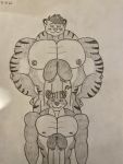  absurd_res big_muscles felid genitals hi_res huge_muscles humanoid_penis hyper hyper_muscles mammal muscular ominous pantherine penis tiger traditional_media_(artwork) ursid 