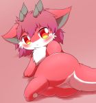  ambiguous_gender blush butt countershade_tail countershading fur hair horn looking_at_viewer pawpads pose rateruto red_body red_eyes red_fur red_hair unknown_species white_body white_countershading white_fur 