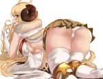 1girl ahoge anila_(granblue_fantasy) ass blonde_hair breasts brown_eyes draph elbow_gloves from_behind gloves granblue_fantasy hanging_breasts highres horns large_breasts long_hair maou_(maoudaisukiya) panties skirt thighhighs thighs underwear white_panties 