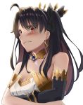  1girl armlet blush board_game crown detached_collar earrings fate/grand_order fate_(series) go hair_ornament highres hoop_earrings ishtar_(fate)_(all) ishtar_(fate/grand_order) jewelry long_hair neck_ring oekaki_taro spine tiara two_side_up 