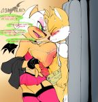  against_wall anthro anthro_on_anthro big_breasts blush breasts canid canine chiropteran clothing duo female fox genitals goat-kun handjob hi_res huge_breasts humanoid_penis legwear male male/female mammal miles_prower nipples penile penis rouge_the_bat sex sonic_the_hedgehog_(series) thigh_highs 