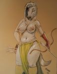  2020 anthro areola braided_hair breasts clothed clothing equid equine female hair holding_bow holding_object holding_weapon horse mammal nipples siyah solo traditional_media_(artwork) weapon 