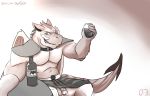  alcohol beer beverage clenched_teeth clothed clothing dragon drunk flaccid genitals grin guard hi_res kilt looking_at_viewer male muscular no_underwear penis shaded simple_background smile solo substance_intoxication teeth thekinkybear upskirt wings 