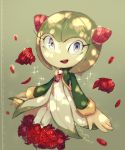  blue_eyes clothing cosmo_the_seedrian dress female flora_fauna flower green_background green_hair hair humanoid light_skin mictlantechutli not_furry plant rose_(flower) seedrian simple_background solo sonic_the_hedgehog_(series) sonic_x sparkles 