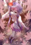  1girl blurry breasts check_commentary closed_mouth commentary commentary_request depth_of_field dress hair_ornament highres looking_at_viewer purple_eyes purple_hair short_hair_with_long_locks skirt smile solo soon vocaloid yuzuki_yukari 