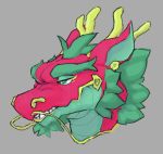  2020 asian_mythology bobbibum countershading dragon east_asian_mythology eastern_dragon ewmo.de eyebrows eyelashes fangs green_body green_eyes green_hair hair half-closed_eyes headshot_portrait horn mythology narrowed_eyes portrait red_body scalie smile solo teeth thick_eyebrows 