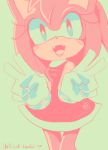  2014 amy_rose anthro clothing double_v_sign dress eulipotyphlan female gesture gloves green_and_pink handwear hedgehog mammal open_mouth restricted_palette solo sonic_the_hedgehog_(series) spacecolonie v_sign 