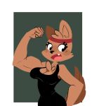  accessory biceps black_clothing black_eyes black_nose black_topwear breasts brown_tail canid canine canis cleavage clothed clothing cute_fangs domestic_dog female headband mammal open_mouth simple_background sollarian solo tongue topwear 