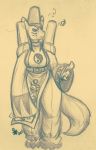  2020 ? anthro big_tail breasts claws clothing digimon digimon_(species) feet female fur hi_res long_tail solo taomon traditional_media_(artwork) yourfavoritelemonade 