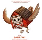  ambiguous_gender avian barn barn_owl beady_eyes bird black_eyes brown_body brown_feathers building cryptid-creations door english_text feathered_wings feathers feral humor masked_owl owl pun simple_background solo tan_body tan_feathers text tytonid url visual_pun white_background wings 