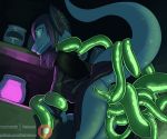  abdominal_bulge absurd_res anthro anthro_penetrated batartcave butt clothed clothing female glowing glowing_eyes green_eyes green_tentacles hair hi_res penetration reptile scalie snake solo tentacle_sex tentacles 