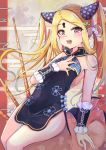  1girl :d abigail_williams_(fate/grand_order) bangs black_dress blush breasts commentary_request cosplay dress egasumi eyebrows_visible_through_hair fate/grand_order fate_(series) floral_print fur_trim hair_ornament hand_on_own_chest hand_up highres keyhole long_hair looking_at_viewer minertime open_mouth parted_bangs purple_eyes short_dress sitting sleeveless sleeveless_dress small_breasts smile solo twintails upper_teeth very_long_hair yang_guifei_(fate/grand_order) yang_guifei_(fate/grand_order)_(cosplay) 