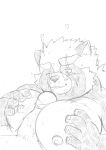  2020 amekomi_lover anthro bodily_fluids canid canine cum cum_on_face ejaculation genital_fluids genitals gyobu hi_res humanoid_hands humanoid_penis kemono male male/male mammal moobjob moobs nipples penis raccoon_dog scar sex simple_background tanuki tokyo_afterschool_summoners video_games white_background 