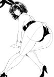  1girl animal_ears ass bunny_ears bunny_tail bunnysuit fubuki_(one-punch_man) haruhisky high_heels highres leaning_forward limited_palette looking_at_viewer looking_back one-punch_man pantyhose shading short_hair tail thighs white_background 