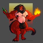  anthro bottle bulge clothing dragon fire hair horn male mostly_nude musclegut muscular muscular_male open_mouth pecs siriusdog solo standing underwear 
