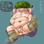  1:1 2020 absurd_res anthro anus balls belly blush butt clothing domestic_pig dragon_ball english_text flaccid foreskin genitals harzu hat headgear headwear hi_res long_foreskin lying male mammal moobs navel nipples oolong_(dragon_ball) overweight overweight_anthro overweight_male penis simple_background solo suid suina sus_(pig) text 