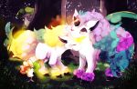  banchiku commentary_request creature galarian_form galarian_ponyta gen_8_pokemon grass horn mushroom nature night night_sky no_humans one_eye_closed outdoors pokemon pokemon_(creature) sky star_(sky) starry_sky unicorn 