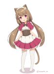  2019 animal_humanoid brown_hair cat_humanoid clothed clothing corset dress felid felid_humanoid feline feline_humanoid female hair humanoid legwear lingerie maid_headdress mammal mammal_humanoid pigtails pink_eyes sand-rain simple_background solo thigh_highs white_background young 