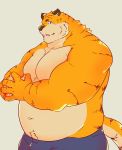  2020 anthro belly bulge cromren felid hi_res humanoid_hands kemono male mammal navel overweight overweight_male pantherine solo tiger 