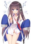  1girl :d absurdres armpits azur_lane bangs bare_shoulders blue_eyes blue_jacket blush breasts brown_hair chain cleavage collarbone collared_shirt commentary_request eyebrows_visible_through_hair groin hair_between_eyes headphones highres jacket long_island_(azur_lane) long_sleeves looking_at_viewer medium_breasts necktie notice_lines off_shoulder open_clothes open_jacket open_mouth red_neckwear shirt simple_background sleeveless sleeveless_shirt sleeves_past_fingers sleeves_past_wrists smile solo takeg05 thigh_gap translation_request white_background white_shirt 