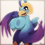  1:1 2020 absurd_res activision anthro areola avian bird breasts female hi_res juliet_(spyro) looking_at_viewer miso_souperstar nipples simple_background solo spyro_the_dragon video_games white_background 
