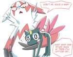  absurd_res bodily_fluids claws crying dialogue feral hi_res nintendo poetax pok&eacute;mon pok&eacute;mon_(species) sneasel tears video_games zangoose 