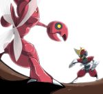  ambiguous_gender bisharp duo gomoku_rice2 insect_wings looking_at_another nintendo pincers pok&eacute;mon pok&eacute;mon_(species) red_body scizor simple_background standing staredown video_games white_background wings yellow_eyes 