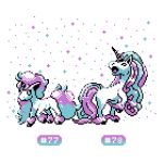  creature full_body galarian_ponyta galarian_rapidash highres horn no_humans number pixel_art pokemon pokemon_(creature) pokemon_number sindorman sparkle unicorn white_background 