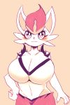  2020 anthro big_breasts blush breasts cinderace digital_media_(artwork) featureless_breasts female fur haiyan half-length_portrait hand_on_hip hi_res lagomorph leporid mammal nintendo pok&eacute;mon pok&eacute;mon_(species) portrait solo video_games white_body white_fur 