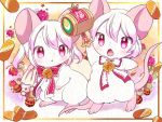  2020 4:3 bell blush breasts daww duo female fur hair hi_res holidays japanese_text kanji kemono mammal murid murine new_year nude open_mouth rat red_eyes rodent semi-anthro simple_background small_breasts teeth text tongue tuft unknown_artist white_body white_fur white_hair year_of_the_rat 