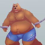  1:1 2014 anthro arufina_w belly black_nose bottomwear brown_body brown_fur clothing fur humanoid_hands kemono male mammal moobs nipples overweight overweight_male shorts simple_background solo ursid 