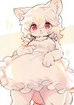  2019 4_fingers blush breasts clothed clothing dress female fingers fur hair kemono kishibe long_hair looking_at_viewer mammal medium_breasts pink_eyes smile solo tuft white_hair young 