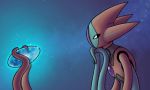 2008 ambiguous_gender attack_forme_deoxys blue_body contemplating deoxys digital_drawing_(artwork) digital_media_(artwork) gem glowing hevromero holding_object humanoid legendary_pok&eacute;mon low_res nintendo not_furry pok&eacute;mon pok&eacute;mon_(species) red_body side_view solo space tentacles video_games 