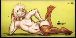  2020 anthro assertive clothing digital_media_(artwork) engie_(liebro) feet fishnet floppy_ears fur hair hare lagomorph leporid long_ears male mammal nude pink_nose pose seductive shy smile solo stories_of_the_few white_body white_fur white_hair yourfavoritelemonade 