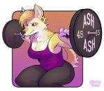  anthro barbell big_breasts breasts canid canine exercise female glenthefossa hi_res mammal weightlifting workout 