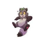  &lt;3 1:1 2020 anthro belly canid canine chibi cute_fangs eyes_closed leaf leonthelionel mammal raccoon_dog simple_background slightly_chubby solo tanuki white_background 