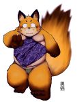  2015 anthro asian_clothing belly blush canid canine clothing east_asian_clothing fox fundoshi hi_res humanoid_hands japanese_clothing kemono male mammal moobs nipples simple_background slightly_chubby solo text underwear yaoyasohachi 