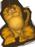  2012 anthro balls belly blush bound felid genitals kemono male mammal moobs navel nipples overweight overweight_male pantherine penis rope solo tiger yaoyasohachi 