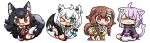  &gt;_o 4girls :d ;d ahoge all_fours animal_ear_fluff animal_ears asymmetrical_pants bangs black_footwear black_hair black_hoodie black_legwear black_serafuku black_shirt black_skirt blue_eyes braid brown_eyes brown_hair cat_ears cat_girl cat_tail chibi closed_mouth commentary_request dog_ears dog_girl dog_tail double_fox_shadow_puppet drawstring ear_piercing eyebrows_visible_through_hair fox_ears fox_girl fox_shadow_puppet fox_tail hair_between_eyes hololive hood hood_down hoodie inugami_korone jacket kanikama long_sleeves multicolored_hair multiple_girls nekomata_okayu one_eye_closed ookami_mio open_mouth pants piercing pink_hair pleated_skirt puffy_long_sleeves puffy_sleeves red_hair red_legwear sailor_collar school_uniform serafuku shirakami_fubuki shirt simple_background single_thighhigh sitting skirt smile socks streaked_hair tail tail_raised thighhighs twin_braids virtual_youtuber white_background white_hair white_legwear white_pants white_sailor_collar white_shirt wide_sleeves wolf_ears wolf_girl wolf_tail yellow_jacket 