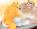  2010 5:4 anthro balls bathing belly blush butt duo erection genitals kemono male male/male mammal moobs nipples overweight overweight_male penis sitting ursid water yaoyasohachi 