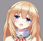  1girl :d ayame_shino bangs bare_shoulders blonde_hair blue_eyes blush braid dress eyebrows_visible_through_hair french_braid head_tilt long_hair looking_at_viewer neptune_(series) nijihasisiduki open_mouth smile solo upper_body vert very_long_hair 