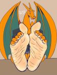 2019 5_toes anthro barefoot charizard colored_nails english_text feet female foot_fetish foot_focus hi_res humanoid_feet ms._zard nails nintendo pok&eacute;mon pok&eacute;mon_(species) red_eyes red_nail sitting soles solo text toes video_games wings zp92 