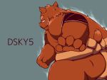  2015 4:3 anthro belly brown_body brown_fur butt fur humanoid_hands kemono male mammal overweight overweight_male simple_background solo suid suina sumo sus_(pig) text wild_boar yaoyasohachi 