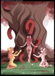  absurd_res anthro butt canid canine comic conrie female genitals grass group hair hi_res mammal multilple_characters nude outside plant praying pussy ritual sitting standing story story_in_description tentacles tree 