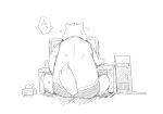  2014 anthro canid canine clothing computer hachirouta japanese_text kemono mammal sitting slightly_chubby solo text underwear 