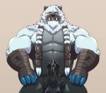  2020 anthro balls barazoku black_body black_fur blush erection fur genitals hi_res humanoid_penis jumperbear kemono league_of_legends male mammal muscular pecs penis polar_bear riot_games simple_background solo ursid ursine video_games volibear white_body white_fur 