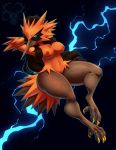  2020 alternate_version_at_source anthro anthrofied avian brahkest breasts female genitals hair hands_behind_head legendary_pok&eacute;mon looking_at_viewer navel nintendo nipples pok&eacute;mon pok&eacute;mon_(species) pussy simple_background smile solo talons thick_thighs video_games zapdos 