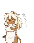  2019 4_fingers anthro apron apron_only big_breasts blonde_hair blush breasts brown_body brown_fur clothing doxunn_(full_bokko_heroes_x) doxunn_(fullbokko_heroes) eigetsu female fingers full_bokko_heroes_x fullbokko_heroes fur hair japanese_text kanji kemono long_hair mammal mostly_nude orange_eyes simple_background solo standing text white_apron white_background 