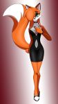  anthro canid canine clothing collar dress female footwear fox green_eyes high_heels looking_at_viewer mammal raised_tail rebecca_cyrus ring shoes simple_background thelonecrow whitephoenix52_(artist) 
